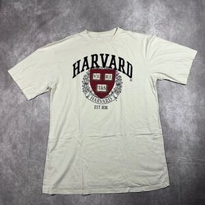 Harvard University T Shirt Large Tall Cream Off White Graphic Crest Collegiate